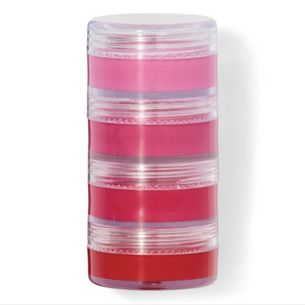 3/$12 Sweet & Shimmer 4pc. Lip Gloss Balm Stackable Travel Jar Set Red Pink Lips - Picture 2 of 3